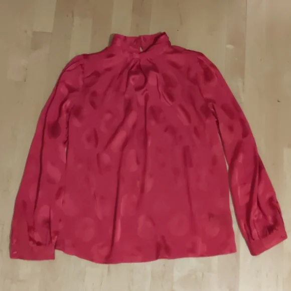Red Silky High Collar Blouse - Picture 2 of 6